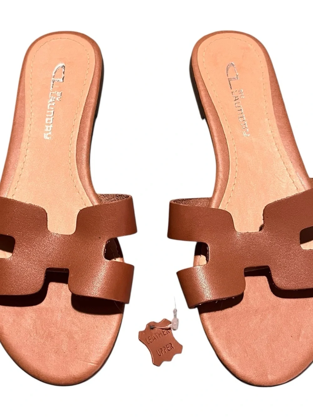 Laundry By Shelli Segal Tan Leather Slide Sandals